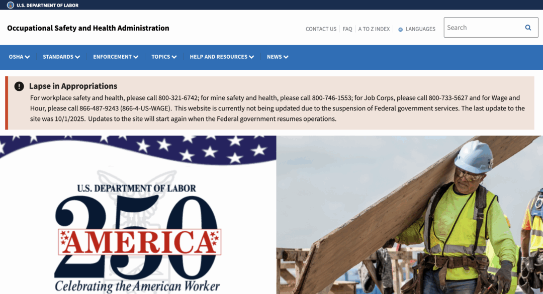 OSHA Compliance Still Required During the U.S. Government Shutdown